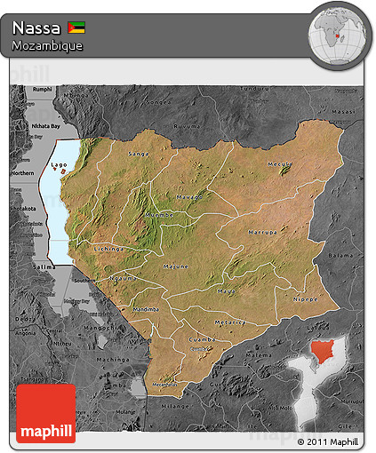 Satellite 3D Map of Nassa, darken, desaturated