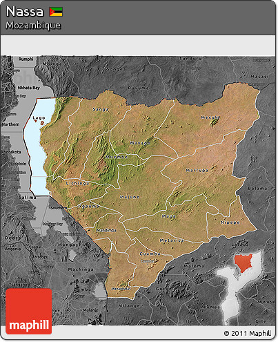 Satellite 3D Map of Nassa, darken, desaturated