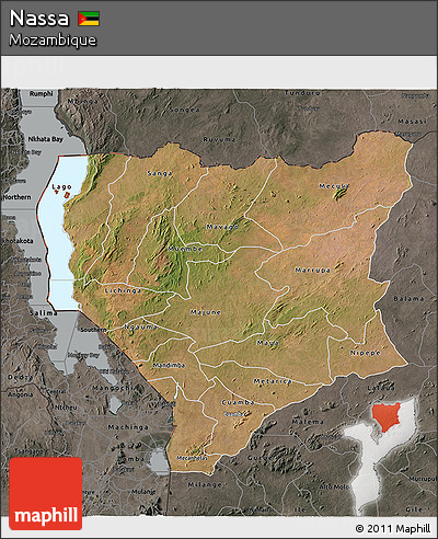 Satellite 3D Map of Nassa, darken, semi-desaturated