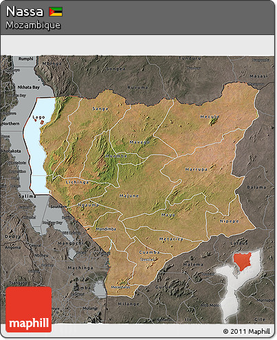 Satellite 3D Map of Nassa, darken, semi-desaturated
