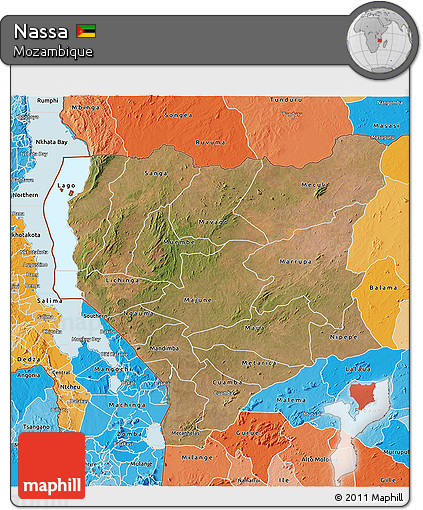 Satellite 3D Map of Nassa, political shades outside