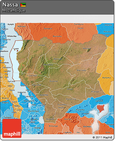 Satellite 3D Map of Nassa, political shades outside