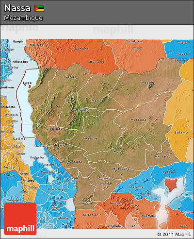 Satellite 3D Map of Nassa, political shades outside