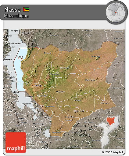 Satellite 3D Map of Nassa, semi-desaturated