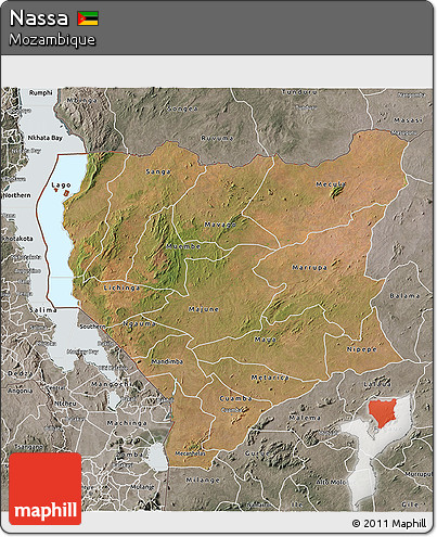 Satellite 3D Map of Nassa, semi-desaturated