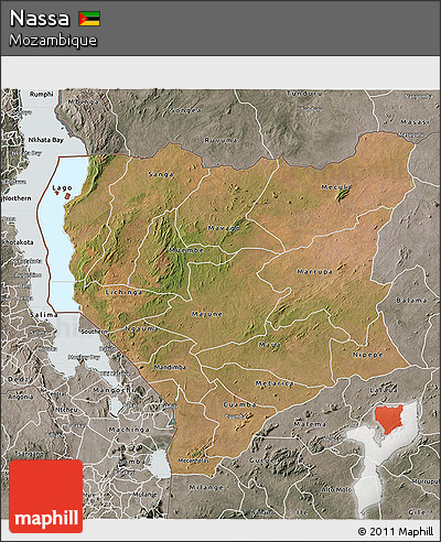 Satellite 3D Map of Nassa, semi-desaturated