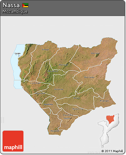 Satellite 3D Map of Nassa, single color outside