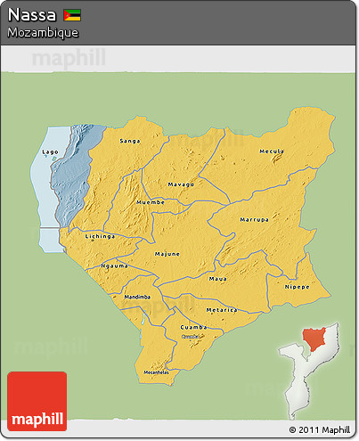 Savanna Style 3D Map of Nassa, single color outside