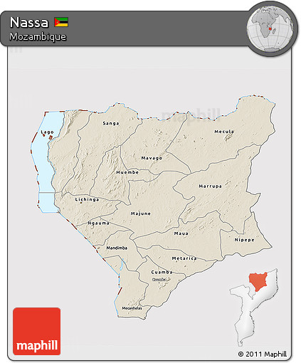 Shaded Relief 3D Map of Nassa, cropped outside