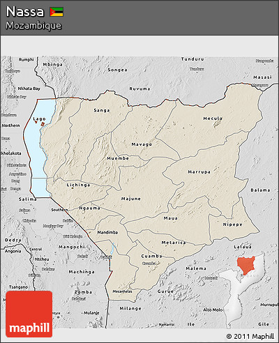 Shaded Relief 3D Map of Nassa, desaturated