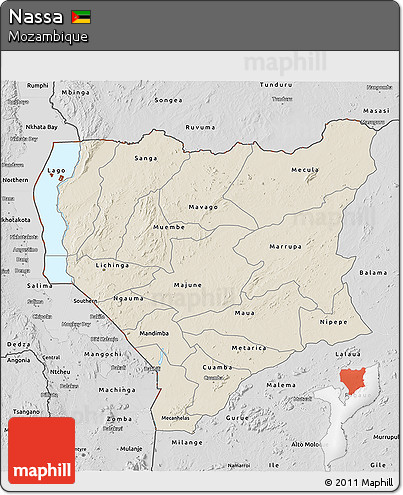 Shaded Relief 3D Map of Nassa, desaturated