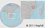 Gray Location Map of Cuamba, within the entire country, hill shading