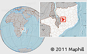 Gray Location Map of Cuamba, highlighted country, hill shading