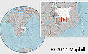 Gray Location Map of Cuamba, highlighted parent region, hill shading