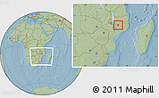 Savanna Style Location Map of Cuamba, within the entire country, hill shading