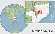 Savanna Style Location Map of Cuamba, highlighted country, hill shading
