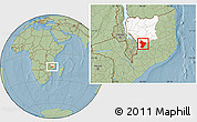 Savanna Style Location Map of Cuamba, highlighted parent region, hill shading