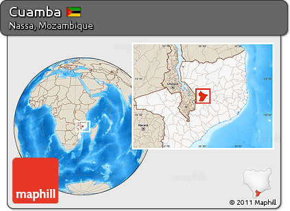 Shaded Relief Location Map of Cuamba, highlighted country