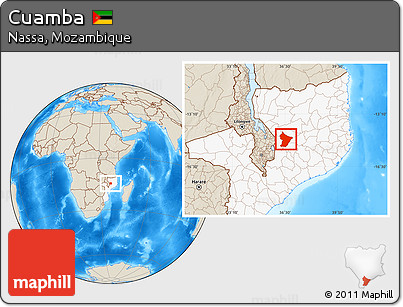 Shaded Relief Location Map of Cuamba, highlighted country