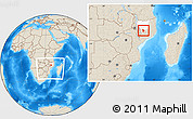 Shaded Relief Location Map of Cuamba, highlighted parent region, within the entire country