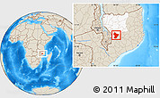 Shaded Relief Location Map of Cuamba, highlighted parent region