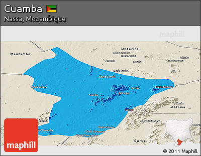 Political Panoramic Map of Cuamba, shaded relief outside
