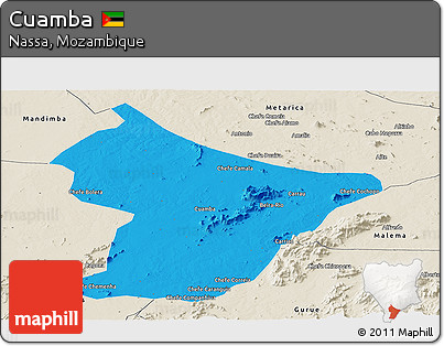 Political Panoramic Map of Cuamba, shaded relief outside