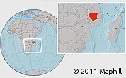 Gray Location Map of Nassa, within the entire country, hill shading