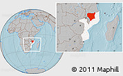 Gray Location Map of Nassa, highlighted country, within the entire country, hill shading