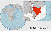 Gray Location Map of Nassa, highlighted country, hill shading