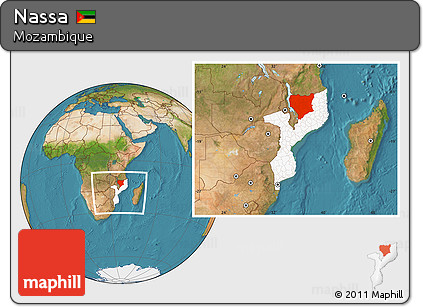 Satellite Location Map of Nassa, highlighted country, within the entire country