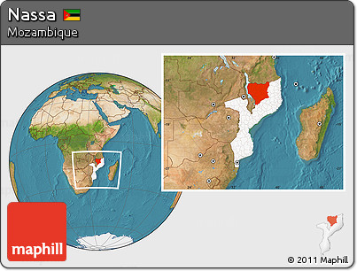 Satellite Location Map of Nassa, highlighted country, within the entire country