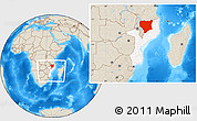 Shaded Relief Location Map of Nassa, highlighted country, within the entire country