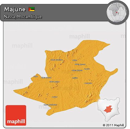 Political 3D Map of Majune, single color outside