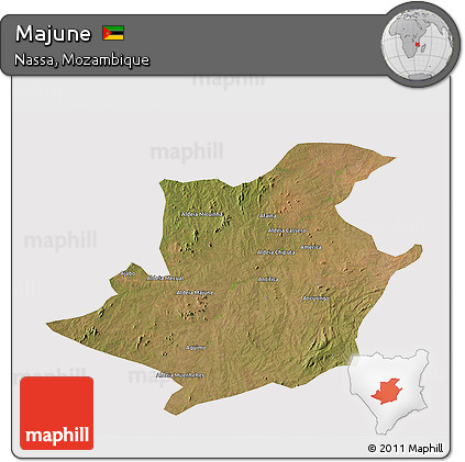 Satellite 3D Map of Majune, cropped outside