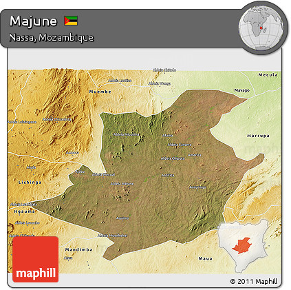 Satellite 3D Map of Majune, physical outside