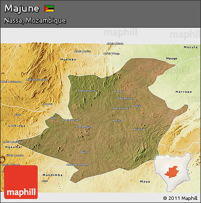 Satellite 3D Map of Majune, physical outside
