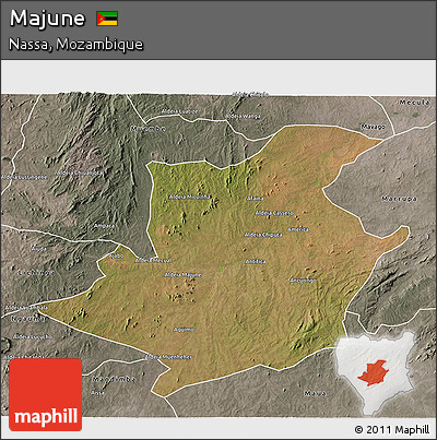 Satellite 3D Map of Majune, semi-desaturated