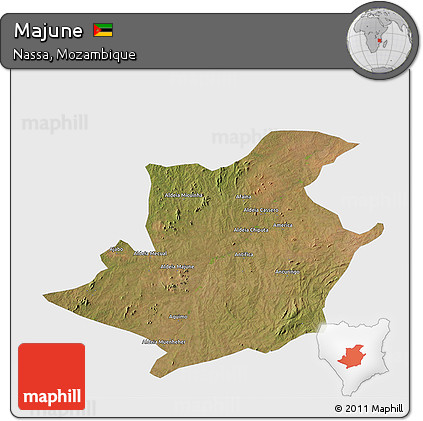 Satellite 3D Map of Majune, single color outside