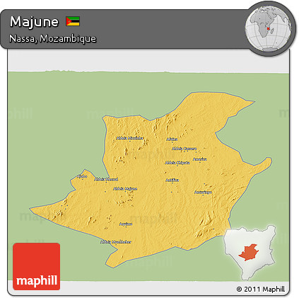 Savanna Style 3D Map of Majune, single color outside