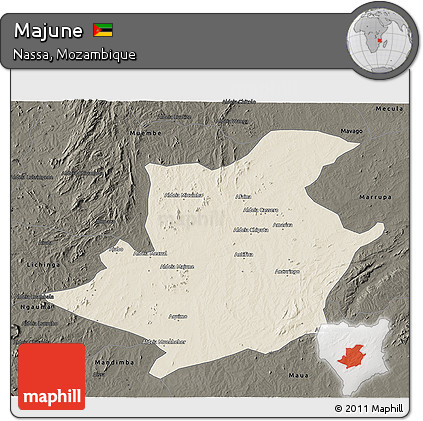 Shaded Relief 3D Map of Majune, darken