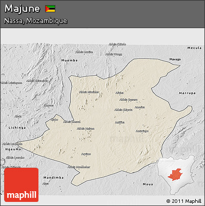 Shaded Relief 3D Map of Majune, desaturated