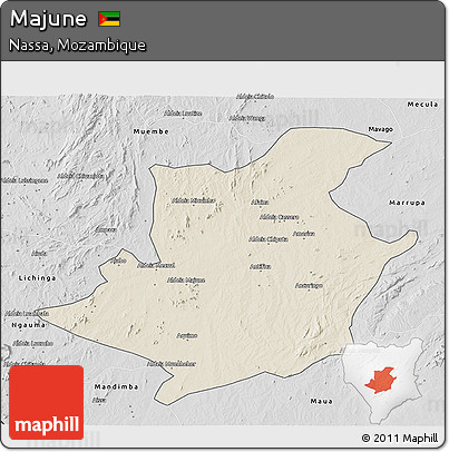 Shaded Relief 3D Map of Majune, desaturated