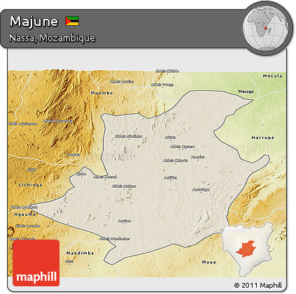 Shaded Relief 3D Map of Majune, physical outside