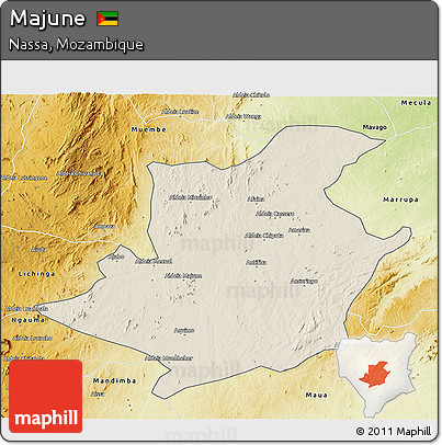 Shaded Relief 3D Map of Majune, physical outside