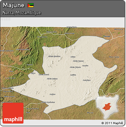 Shaded Relief 3D Map of Majune, satellite outside