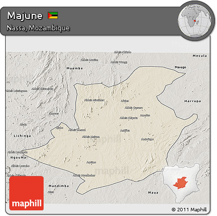 Shaded Relief 3D Map of Majune, semi-desaturated