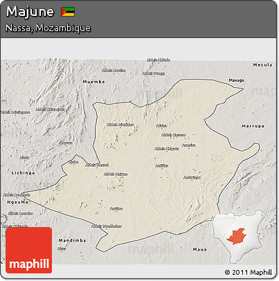 Shaded Relief 3D Map of Majune, semi-desaturated