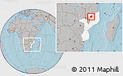 Gray Location Map of Majune, highlighted country, within the entire country, hill shading