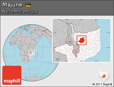 Gray Location Map of Majune, highlighted country